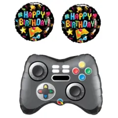LoonBalloon 21 inch GAME CONTROLLER, 18 inch BIRTHDAY GAMING balloon (2 pcs) Set