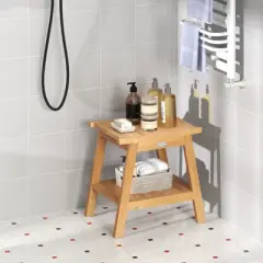 Tangkula 20" Teak Wood Shower Bench w/ Storage Shelf Adjustable & Anti-slip Foot Pads Bathroom Spa Bathing Stool