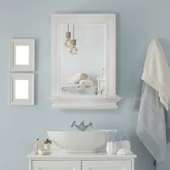 Teamson Home Stratford Wooden Wall Mirror with Storage Shelf, White