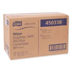 Tork Advanced ShopMax Wiper 450, Centerfeed Refill, 9.9 x 13.1, Blue, 200/Roll, 2 Rolls/Carton