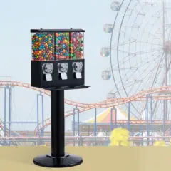 VEVOR Commercial Vending Machine, Triple Compartment Candy Dispenser with Iron Stand, Gumball and Candy Machine for Business, Black