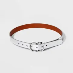 Women's Metallic Double Buckle Belt - A New Day&trade; Silver