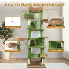 68 Inches Cat Tree Tower Multi-Level Durable Cat Scratching Post Space Saving Cat Condo Pet Play House for Indoor Cats green