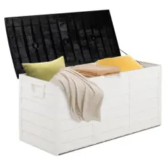 DSVIMOY 75gal Lockable Outdoor Garden Plastic Storage Deck Box for Tools Cushions Toys