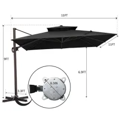 Pellebant 10.5FT Square Double Top Cantilever Umbrella Outdoor 360&deg; Rotation 6 Heights Adjustable Offset Umbrella Patio Umbrella