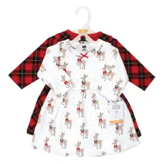 Hudson Baby Infant and Toddler Girl Cotton Dresses, Fancy Rudolph