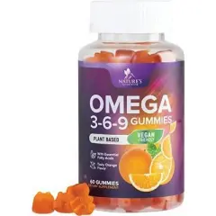 Omega 3 6 9 Vegan Gummies - Triple Strength Omega 3 Supplement Gummy - 369 Heart Support & Brain Support - 60 Gummies By Nature's Nutrition