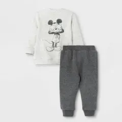 Baby Boys' 2pc Mickey Mouse Fleece Pullover and Jogger Set - Heather Cream