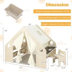 6-in-1 Kids Playhouse Wooden Play Tent w/Blackboard, Desk, Chair, 6 Storage Bins