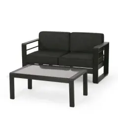 Christopher&nbsp;Knight&nbsp;Home Nicola Outdoor 2 Piece Furniture Set with 56.75" Aluminium Loveseat and Rectangle Coffee Table