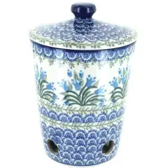 Blue Rose Polish Pottery F36 Ceramika Artystyczna Garlic Keeper