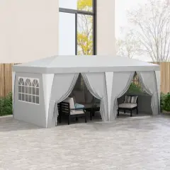 Outsunny 232.25" x 117" Pop Up Canopy Tent with 6 Removable Sidewalls, 4 Windows and Adjustable Height for Outdoor Events, Party, Wedding, Gray