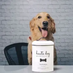 Amici Pet Haute Dog Gourmet Biscuits Metal Storage Canister, 72 oz. , White & Black