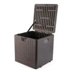 Plastic Development Group 28-Gallon Weather-Resistant Plastic Resin Outdoor Storage Patio Deck Box with Slide and Snap Assembly, Java Brown