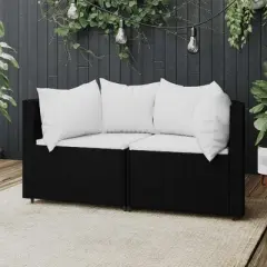 vidaXL Patio Corner Sofa Black PE rattan, powder-coated steel, polyester