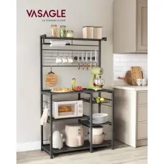 VASAGLE Bakers Rack with Magnetic Knife Holder, Paper Holder, Wire Basket, 8 Hooks, Organizers and Storage, Baker's Rack with Wire Basket