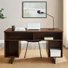 DuPonte Modern Double Sided Pedestal Executive Desk Dark Walnut - Saracina Home
