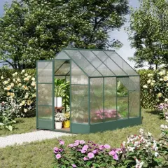Outsunny Walk-in Plant Polycarbonate Greenhouse with Temperature Controlled Window Hobby Greenhouse for Backyard/Outdoor