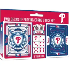 MasterPieces Officially Licensed MLB Philadelphia Phillies 2-Pack Playing cards & Dice set for Adults