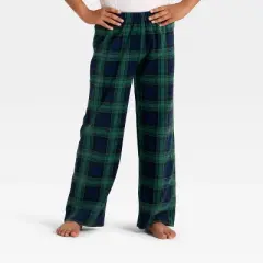 Kids' Plaid Microfleece Holiday Matching Family Pajama Pants - Wondershop&trade; Navy Blue