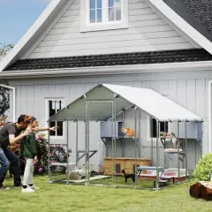 PawHut Catio Outdoor Cat Enclosure, 94.5" Extra Large Walk-in Cat House with Waterproof Cover, 2 Resting Boxes, 7 Jumping Platforms, for 5 Kittens