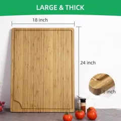 24"x18" Large Cutting Board, Bamboo Wood Cutting Board for Kitchen with Handles and Juice Groove