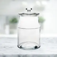 Amici Home Carlisle Glass Canister Round Jar, Food Safe, Airtight Lid with Handle and Plastic Gasket, For Kitchen & Pantry