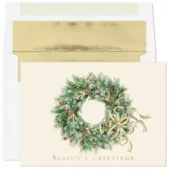 Masterpiece Studios Holiday Collection Classic Cards 16 Cards/Envelopes, Wreath with Berries, 5.6" x 7.8"