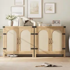 Garvee Rattan Sideboard Buffet Cabinets with Storage, Kitchen Accent Storage Cabinet, Boho Wooden Coffee Bar Cabinet for Dining Room, Living Room