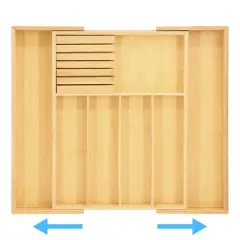 MegaChef Adjustable Bamboo Drawer Storage and Organization Tray with Removable Knife Block