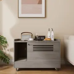 Gulches Gray Cat Litter Box Enclosure - Stylish Hidden Furniture with Storage & Ventilation