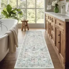 Modern Farmhouse Floral Print Area Rug for Living Room Bedroom, Modern Washable Non Slip Large Dining Room Carpet for Nursery Office Guest Room