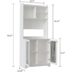 71" Kitchen Pantry Cabinet, Wooden Tall Sideboard Buffet Cabinet with Microwave Stand, Pegboard and Hutch, Pantry Storage Organizers Coffee Bar