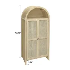 70" Arched Kitchen Pantry Cabinet with Rattan Doors and Adjustable Shelves, Freestanding Storage Display Cabinet for Kitchen, Dining Room