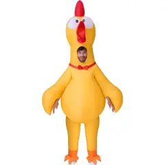 Joyfy Adults Halloween Inflatable Yellow Costumes Suit, Rubber Chicken Blow-up Full Body Costumes with Squeakers for Cosplay Party (65-71inches）