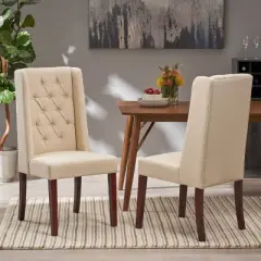 Set of 2 Blount Wooden Dining Chairs with Fabric Cushions Beige/Natural Finish - Christopher Knight Home