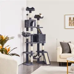 Yaheetech 82.5"H Large Plush Cat Tree with 2 Cozy Condos