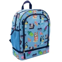 Bluey & Bingo 2 -in-1 kids Backpack, 16" School Bag with Insulated Pocket & Bento Box for Boys & Girls, Blue