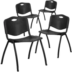 Flash Furniture 4 Pack HERCULES Series 880 lb. Capacity Black Plastic Stack Chair