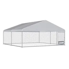 EROMMY 13'X13' Large Outdoor Dog Kennel, Heavy Duty Outdoor Dog Kennel With Waterproof Cover And Rotating Feeder