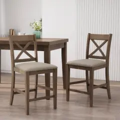 2pc Emory Farmhouse Upholstered Wood Counter Height Barstools - Christopher Knight Home