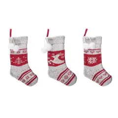 Transpac Cozy Fabric Plush Striped Holiday Stocking with Pom Pom - Soft Polyester Christmas Decor