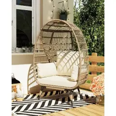 Wicker Egg Chair,Oversize Outdoor Indoor Patio Egg Shaped Lounge Chairs with 4 Cushions, for Porch, Backyard, Living Room, Reading