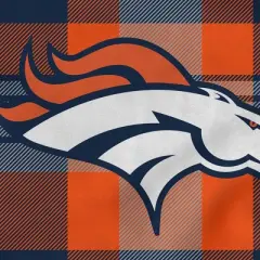 NFL Denver Broncos Plaid Steel Royal Plush Faux Shearling Blanket