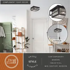 VAXCEL Hyde Park Bronze Mission Square Outdoor Flush Mount Ceiling Light Clear Glass