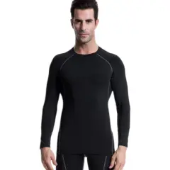 Anna-Kaci Active Men's Long Sleeve Compression Training Shirt with Crew Neck and Contrast Stitching Detail