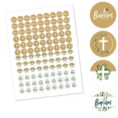 Big Dot of Happiness Baptism Elegant Cross - Religious Party Round Candy Sticker Favors - Labels Fits Chocolate Candy (1 sheet of 108)