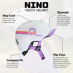 BERN Nino Razor Kids Bike & Skate Helmet &ndash; XS/S &ndash; Satin White Purple Sunset &ndash; Flip Visor, Lightweight, Multi-Sport Protection, Adjustable Fit