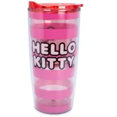Silver Buffalo Sanrio Hello Kitty Pink Stripes Travel Tumbler with Slide Close Lid | 20 Ounces