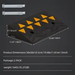2 Pack Heavy Duty Rubber Curb Ramp - 15 Ton (33,000 lbs) Capacity Car Ramp, Durable Rubber Bridge Threshold Ramp for Loading Dock, Garage & Sidewalk